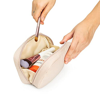 Hekyip Rectangular Beauty Bag, Small Travel Makeup Bag for Purse, Portable Waterproof Cosmetic Pouch for Ladies Women (Rectangular - Beige) - color: Rectangular - Beige