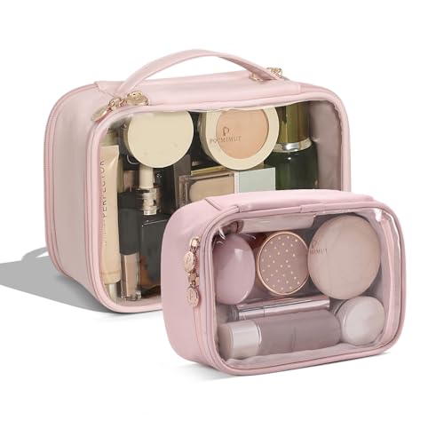 Pocmimut Clear Makeup Bags,Small Makeup Pouch with Large Cosmetic Bag Toiletry Bag Car Accessories Storage for Women Men,Travel Essentials Organizers,Pink - color: Pink, style: Large+small