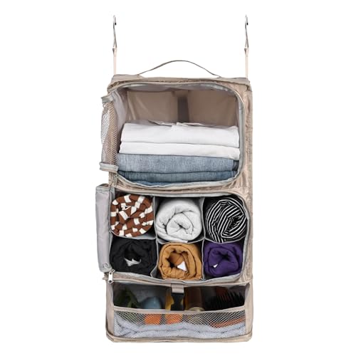 Surblue Hanging Shelves Travel Compression Packing Cube for Carry-on Luggage Suitcase Collapsible Transformable Garment Closet Organizers Large Capacity, Beige, XL - color: Beige, size: XL_13*10.2*23.2in