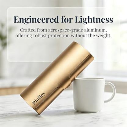 Philley Aluminum Ultra-Light Eyeglasses Case Hard Shell Nearsighted Glasses Case for Women & Men - color: Gold