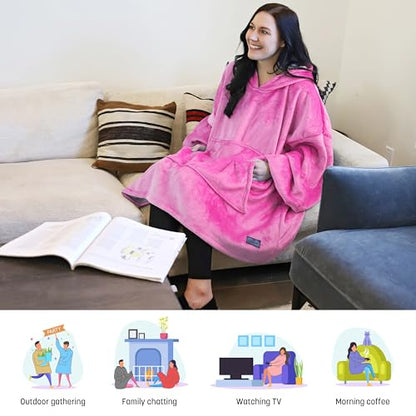 Catalonia Oversized Blanket Hoodie Sweatshirt, Wearable Sherpa Blanket Pullover, Gift for Her - color: Rose Pink