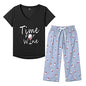 HONG HUI Women's Capri Pajama Sets Plus Size Sleepwear Top with Capri Pants 2 Piece Sleep Set - color: Black-wine Red, size: 3X-Large
