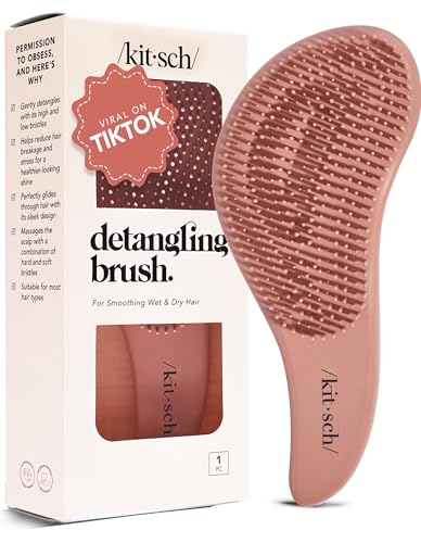 Kitsch Detangler Brush – Gentle Curly Hair Brush with Flexible Bristles for All Hair Types - Wet or Dry | Detangling Hair Brushes for Women & Men, Hairbrush for Adults & Kids - Terracotta - color: Terracotta