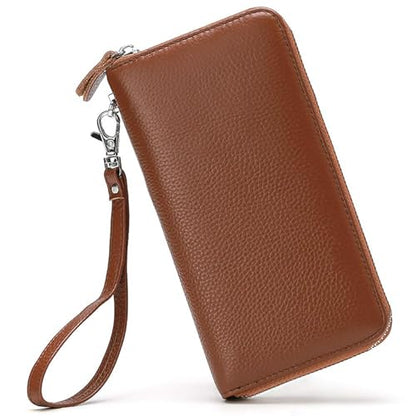 Moflycom Womens Wallet RFID Blocking Genuine Leather Zip Around Wallet Clutch Wristlet Travel Long Purse for Women - color: Brown