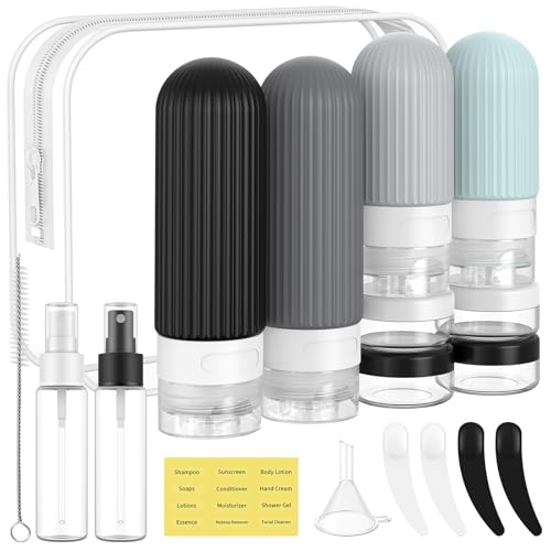 ME.FAN Travel Bottles for Toiletries,18 Pack Silicone Portable Size Bottle, TSA Approved Refillable Cosmetic Container Kits for Conditioner, Shampoo, Lotion,Face Cream - Grey - color: Grey