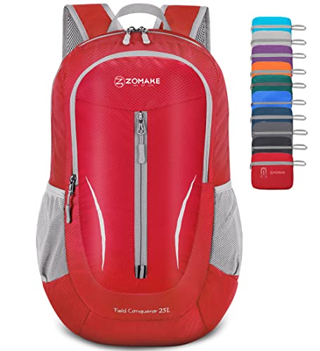 ZOMAKE Ultra Lightweight Packable Backpack 25L, Foldable Hiking Backpacks Water Resistant Small Folding Daypack for Travel(Red) - color: Red
