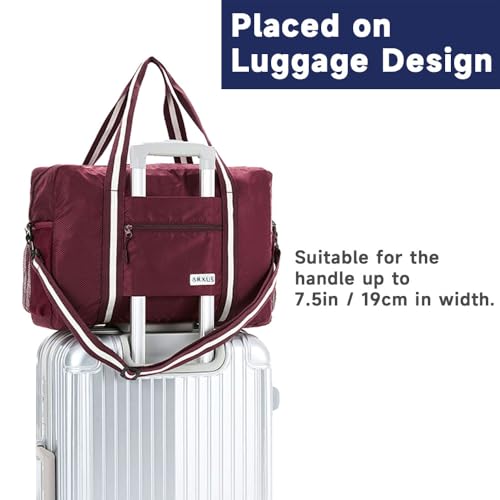 Arxus Foldable Tote Bag for Travel Expandable Lightweight Carry On Luggage 22L Packable Duffle Bag for Traveling - color: Wine Red