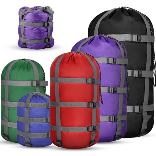 5 Pack Compression Stuff Sack 5 Assorted Size Sleeping Bag Stuff Sack Ultralight Sleeping Bag Cover Space Saving Gear for Travel Outdoor Camping Hiking Backpacking - color: Stylish Color
