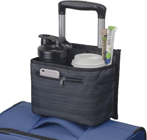 ZHCHG Luggage Travel Cup Holder Attachment for Suitcase Drink Carrier Caddy, Coffee Mug and Tumblers, Traveler Carry on Hands Free Accessory- Gifts for Flight Attendants Travelers Accessories - color: gray