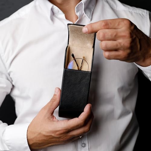 Time Resistance Leather Glasses Case - Hard Shell Leather Glasses Case - Made in Italy - color: Black