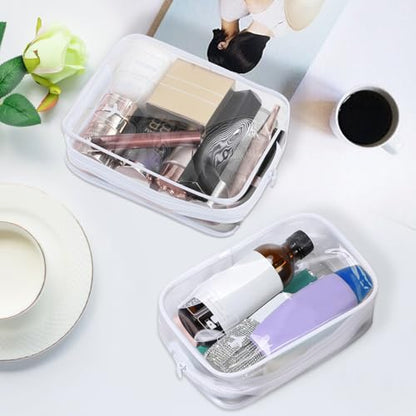 AURUZA 2 Pack Travel Toiletry Bag, Clear Makeup Bag, TSA Approved Cosmetic Bag with Zipper, Clear Organizer Carry on Bag for Women, PVC Cosmetic Pouch - color: White
