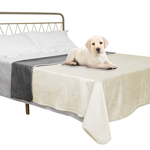 Ameritex Pet Bed Blanket Reversible 100% Waterproof Velvet Super Soft for Sofa and Bed (52x82 Inches, Cream+Grey) - color: Cream+grey, size: 52x82 Inches