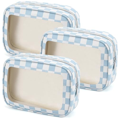 YOPCDJ 3PCS Clear Toiletry Bag, TSA Approved Travel Makeup Pouch with Zipper for Cosmetics and Toiletries, Diaper Bag Organizer Pouch Set, Women's Purse Organizer and Clear Car Bag - color: Bule, size: 3pcs