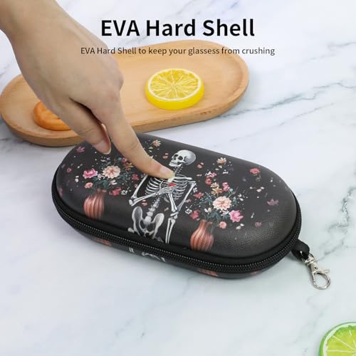 Double Eyeglasses Case, Hard Shell Dual Sunglasses Organizer with Zipper Clip Travel Glasses Storage for Women Men - color: Black Skull