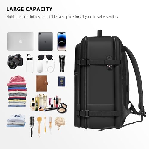 SUOCO Travel Vacuum Backpack with Portable Electric Pump, 45L Carry On Compression Seal Travel Backpack with Vacuum System, Traveling Packing Luggage Suitcase, Black - color: Black