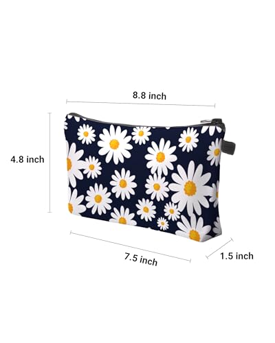 Cute Travel Makeup Bag Cosmetic Bag Small Pouch Gift for Women (Daisy Dark Blue) - color: Daisy Dark Blue