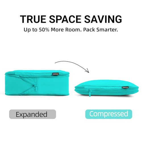 4 Piece Compression Packing Cubes for 3–7 Day Travel, Space Saving Travel Organizers with Breathable Mesh, Double-Zipper Packing Cubes for Carry-On & Suitcases (Teal) - color: Teal