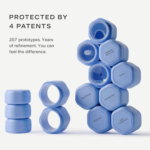 Cadence Travel Containers - Daily Routine Capsule Set - Magnetic Containers with Lids,4 Flex Mediums (1.32oz) & 3 Flex Smalls (0.56oz) - Shampoo, Conditioner, Body Wash, Pills, & More - Pacific - color: Pacific