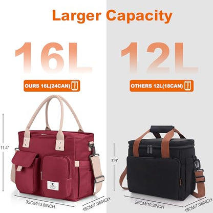 Hafmall Large Insulated Lunch Bag for Adults, Wide Opening Insulated Bag with Shoulder Strap,Loncheras para Mujer, Reusable Adult Lunch Tote Bag For Work, Picnic(Red) - color: Red