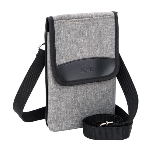 KIWIFOTOS Travel Cell Phone Pouch Crossbody Bag with Strap for iPhone 17 16 15 14 Pro Max S26 S25 Ultar Walking Passport Holder Neck Phone Holster Carrying Cases - color: Grey, Single Layer