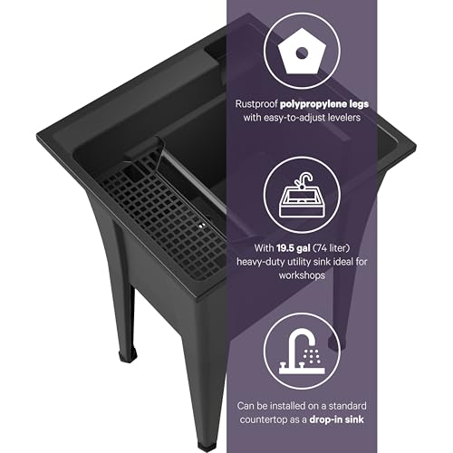 24” Utility Sinks for Laundry Room, Garage, Garden, Basement – Noah William Home Indoor and Outdoor Polypropylene Basement Wash Tub - No Faucet Included (Black) - color: Black, size: 24" - 19.5 gal