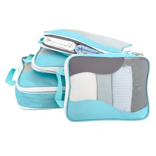 Compression Packing Cubes for Travel, Packing Cubes for Carry on Suitcases, Large Luggage Organizers 4-Pack, Travel Accessories Set for women, Tropical Teal - color: Tropical Teal