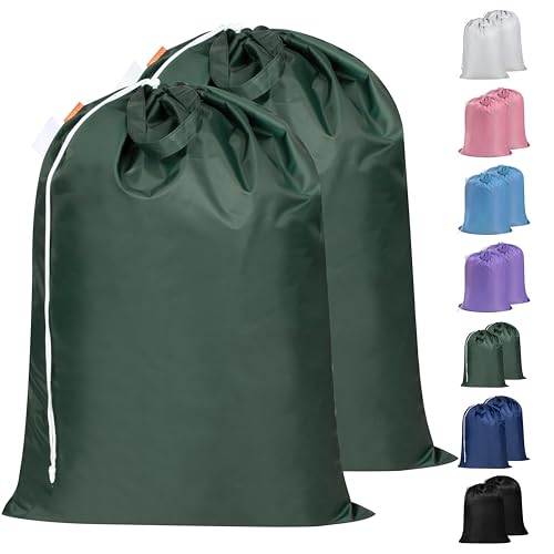 Polecasa 2 Pack Extra Heavy-Duty Laundry Bag 28x36”- Machine Washable Large Storage Bag with Reinforced Handles & Drawstring Closure & ID Tag for College Dorm Travel - Green - color: Green, size: 28" x 36" | 2 Pack