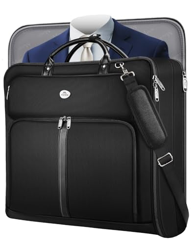 MATEIN Mens Garment Bags for travel, Large Travel Suit Bag Up to 7 Suits with Strap, Wrinkle Free Carry On Garment Bags for Hanging Clothes, Business Suitcase Luggage Bag Fit 17.3 Inch Laptop, Black - color: Black