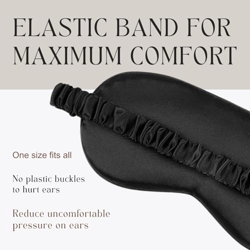 Silk Satin Sleeping Eye Mask, Black Sleep Eye Mask Night Blindfold for Women and Men, Soft Breathable Blackout Eyeshade Eye Cover for Travel, Wedding Bridesmaid Gift - color: Black