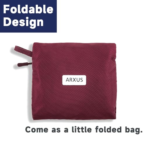 Arxus Foldable Tote Bag for Travel Expandable Lightweight Carry On Luggage 22L Packable Duffle Bag for Traveling - color: Wine Red