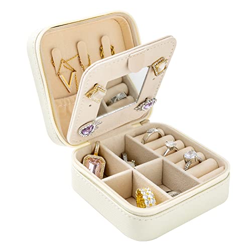 KElofoN Travel jewelry case Travel jewelry box Travel Jewelry Organizer Small Jewelry Organizer Box Gift for Girls Women with Mirror(White) - color: White