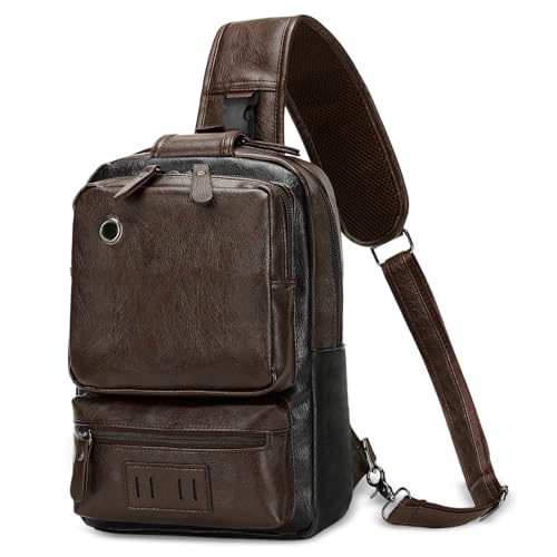 Vintage PU Leather Sling Backpack for Men, Crossbody Bag, Adjustable Shoulder Strap (Dark Brown) - color: Dark Brown 2