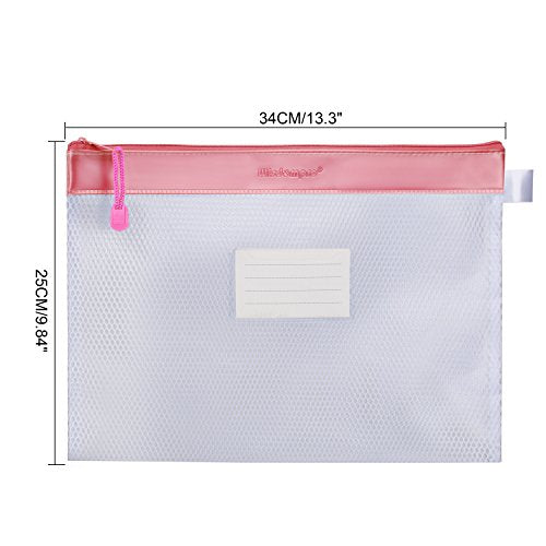 Zipper Pouch, Wisdompro 4 Packs Durable Letter Size Waterproof Mesh File Bag, Document Organizer - Pink - color: Pink