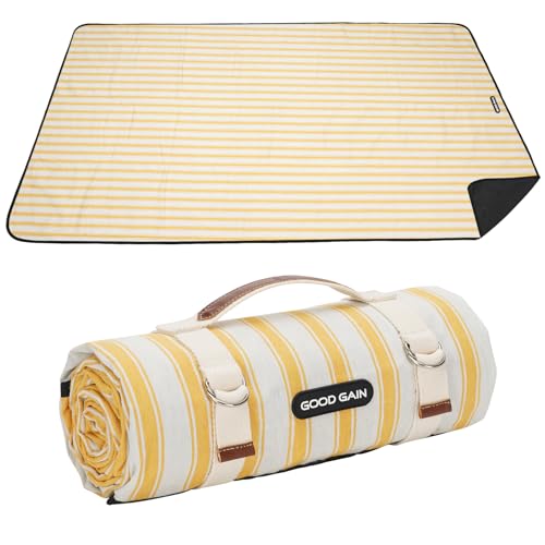 G GOOD GAIN Picnic Blankets Waterproof - Extra Large Outdoor Blanket Sand Free Foldable with Carry Strap for Beach, Camping, Park Grass, Hiking, Travel, Concerts, Indoor(Bumblebee) - color: Bumblebee Yellow