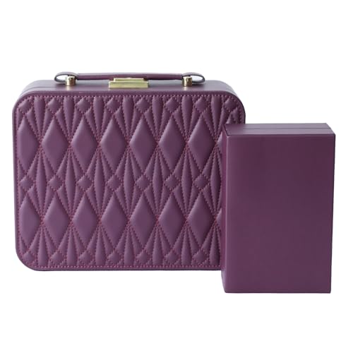 Travel Jewelry Case Large Jewelry Box Jewelry Travel Organizer Jewelry Case with Handle Removable Tray Best Gift for Women Girls (Wine) - color: Burgundy-2