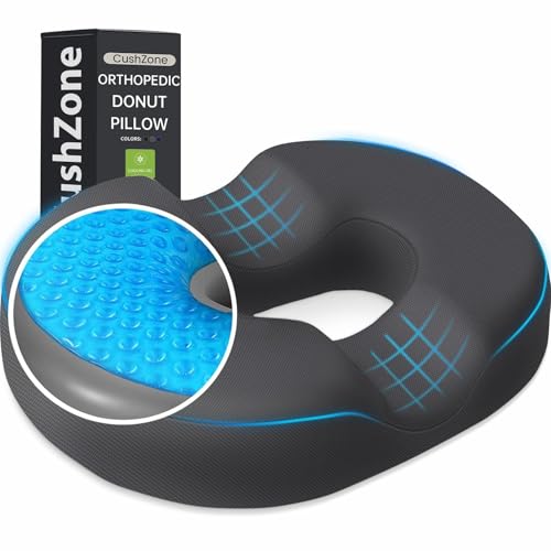 Donut Pillow Seat Cushion - Cooling Gel Donut Chair Cushions, Memory Foam Seat Cushion for Office & Home, Car Seat Cushion and Butt Pillow, Hemorrhoids Pillow and Tailbone Pain Relief, Grey - color: Gray, size: XX-Large