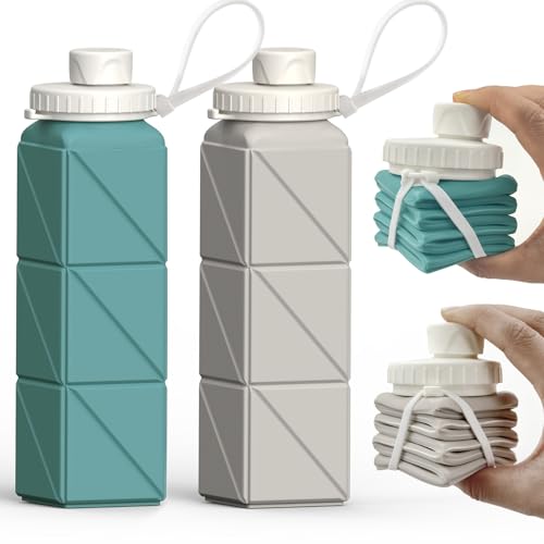 BEAUTAIL Collapsible Water Bottles 20.6oz, Silicone Foldable Portable Travel Water Bottle, Lightweight Reusable Leakproof for Traveling Camping Hiking Cycling Yoga Sports Outdoor - color: Blue+Starlight