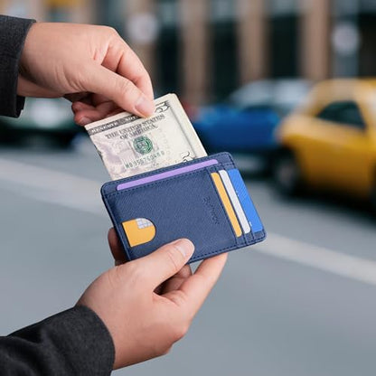 Buffway Slim Minimalist Front Pocket RFID Blocking Leather Wallets for Men and Women - Cross Blue - color: Cross Blue