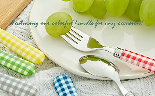 ANNOVA Silverware Set Stainless Steel Colorful Tableware Kitchen Flatware Set Utensils, Includes Dinner Knives, Forks, Spoons, Salad Forks & Dessert Spoons (Mix/Checkered, 20 Pieces) - color: Mix 02