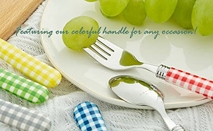 ANNOVA Silverware Set Stainless Steel Colorful Tableware Kitchen Flatware Set Utensils, Includes Dinner Knives, Forks, Spoons, Salad Forks & Dessert Spoons (Mix/Checkered, 20 Pieces) - color: Mix 02