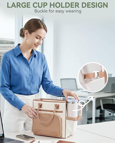 HOMESPON Insulated Lunch Bag Women Wide Opening Adult Lunch Box Large Leakproof Cooler Bag for Work Picnic Beach Family College Lunch Teacher Tote Bag with Adjustable Shoulder Strap Cup Holder(Brown) - color: Brown