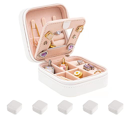 KElofoN Travel jewelry case Travel jewelry box Travel Jewelry Organizer Small Jewelry Organizer Box for Girls Women with Mirror (White-5) - color: White-5