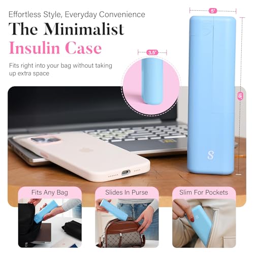 STRAWBERRY & CO Insulin Cooler Travel Case - Built-in Sharps Dispenser & Temperature-Control Organizer- TSA Approved Diabetic Pen Storage for Ozempic, Insulin Pens & Needles - Compact & Leak-Proof - color: Blue