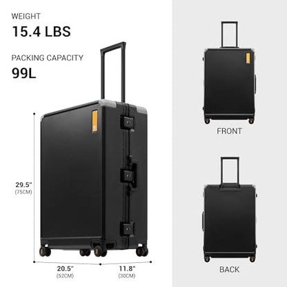 LEVEL8 Zipperless Checked Luggage Large Suitcase with Wheels 28 Inch Aluminum Frame Luggage Hard Shell Suitcases with Tsa Locks, Black - color: Black, size: Checked 28 Inch