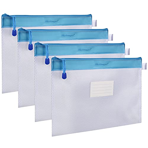 Wisdompro Zipper Pouch, 4 Packs Durable Letter Size Waterproof Mesh File Bag, Document Organizer - Blue - color: Blue