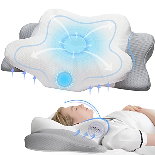 Cervical Pillow for Neck & Shoulder Pain Relief Sleeping - Ergonomic Contour Pillows - Memory Foam Pillow for Side, Back & Stomach Sleepers - color: Gray White, size: Queen Size （25.5"Lx15.5"Wx5.5"H）
