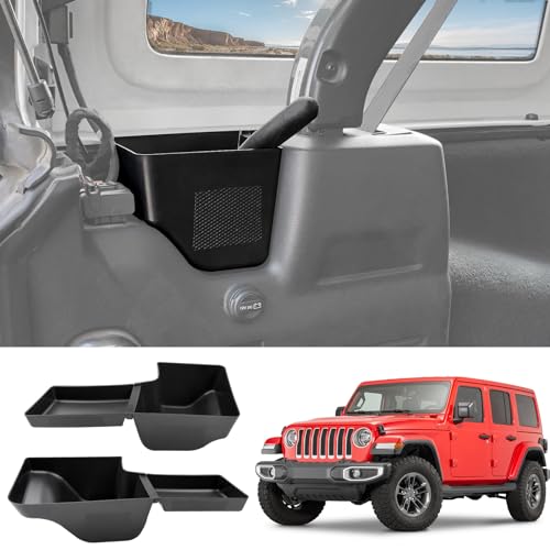Wheel Well Storage Bin Fit for 2018-2023 Jeep Wrangler JL JLU 4XE, Cargo Organizer Tray Trunk Side Storage Box for Wrangler JL 4 Door Accessories(Left+Right, Not fit 2024 Model) - color: Smooth Surface, Tape, size: 2018-2023
