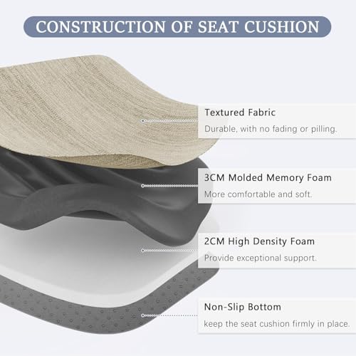 baibu Kitchen Chair Cushions Set of 2, Dual-Layer Patented Design Memory Foam Dining Chair Pads with Ties and Washable Cover, 2 Pack, 17" x 16" x 2", Beige - color: Beige, size: 2 Count (Pack of 1)