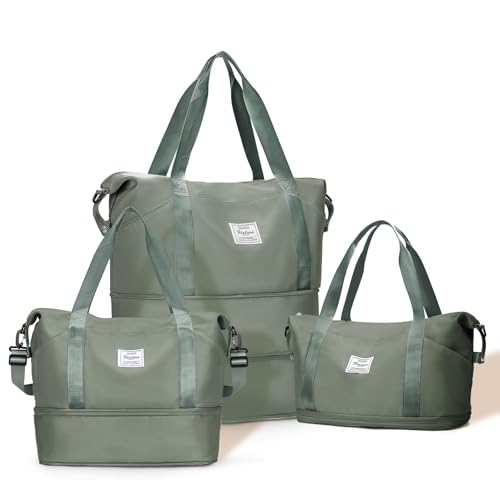 Expandable Travel Duffle Bag for Women Men, Large Gym Bag Travel Tote Bags, Waterproof Carry On Personal Item Bag Airline Approved, Workout Weekender Bag for Overnight Trips with Luggage Sleeve, Green - color: C-Green
