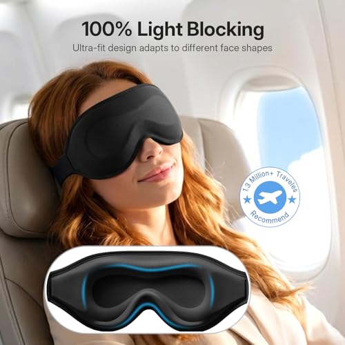 LitBear Long Lash Sleep Mask for Women Men Side Sleeper, 3D Contoured Light Blocking Sleeping Mask, Soft Comfortable Eye Mask Sleep with Adjustable Strap, Pouch for Travel, Black - color: Black